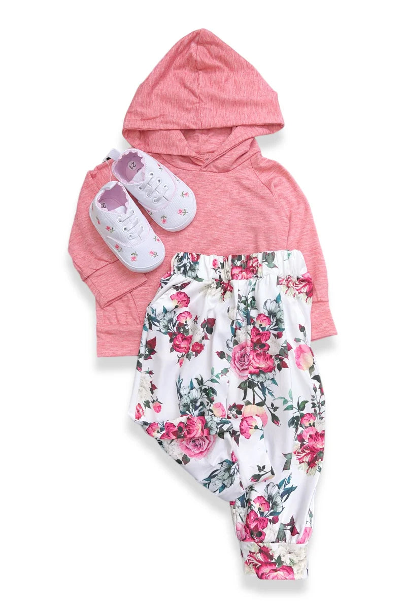 Pink Hoodie Top With Floral Pants 0-6 Months