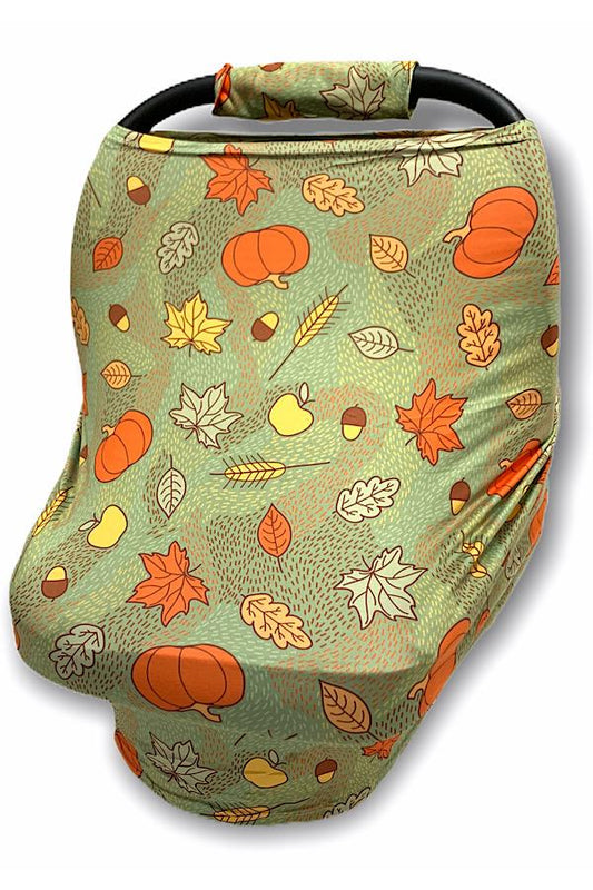 Green Colored Carseat Cover with Pumpkins and Oak Leaves