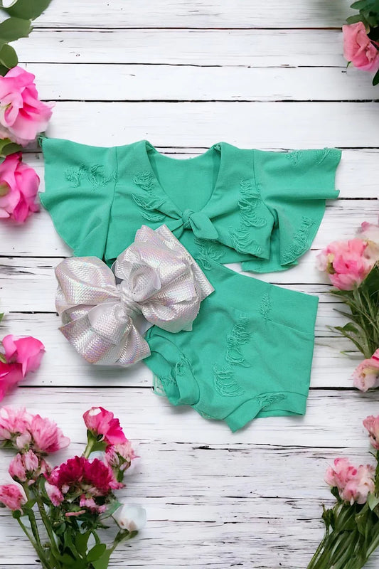 Mint Open Back Crop Top Set