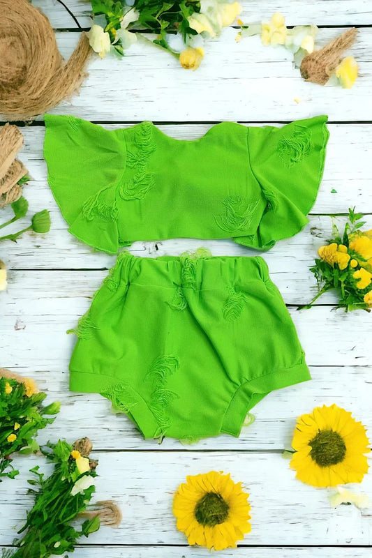 Neon Green Crop Top Set