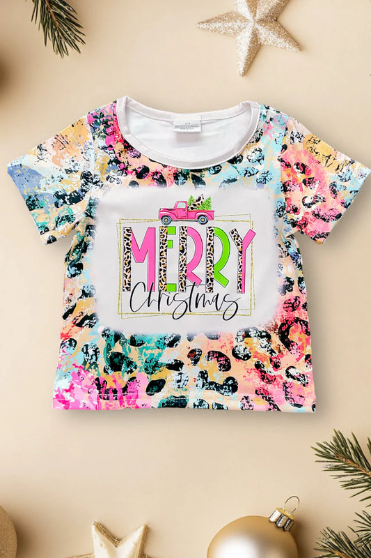 Merry Christmas Neon Leopard-printed T-shirt